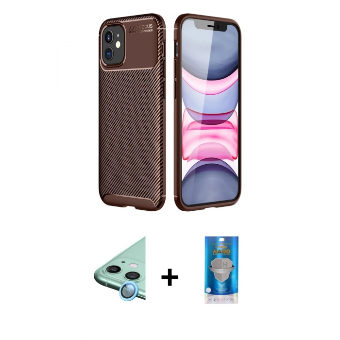 MARSİLYAN™- iPhone 12 Mini Kılıf Eksen Form Prime - Şeffaf Royal Nano Ekran Koruyucu + Raze Metal Kamera Lens - MI