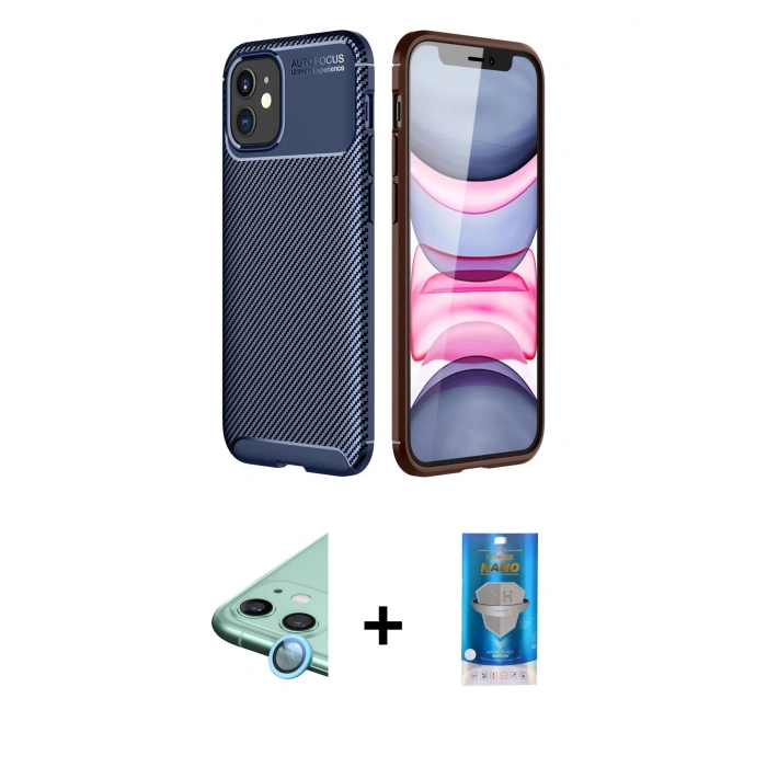 MARSİLYAN™- iPhone 12 Mini Kılıf Eksen Form Prime - Şeffaf Royal Nano Ekran Koruyucu + Raze Metal Kamera Lens - MI