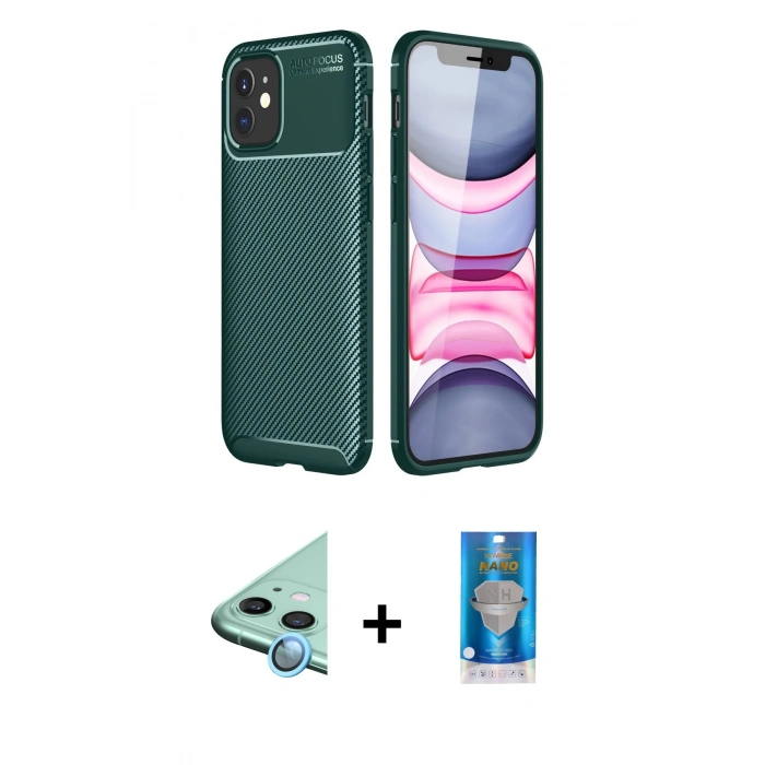 MARSİLYAN™- iPhone 12 Mini Kılıf Eksen Form Prime - Şeffaf Royal Nano Ekran Koruyucu + Raze Metal Kamera Lens - MI