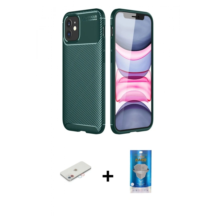 MARSİLYAN™- iPhone 12 Mini Kılıf Eksen Form Prime - Şeffaf Royal Nano Ekran Koruyucu + Renkli Kamera Lens Koruma Cam - PE