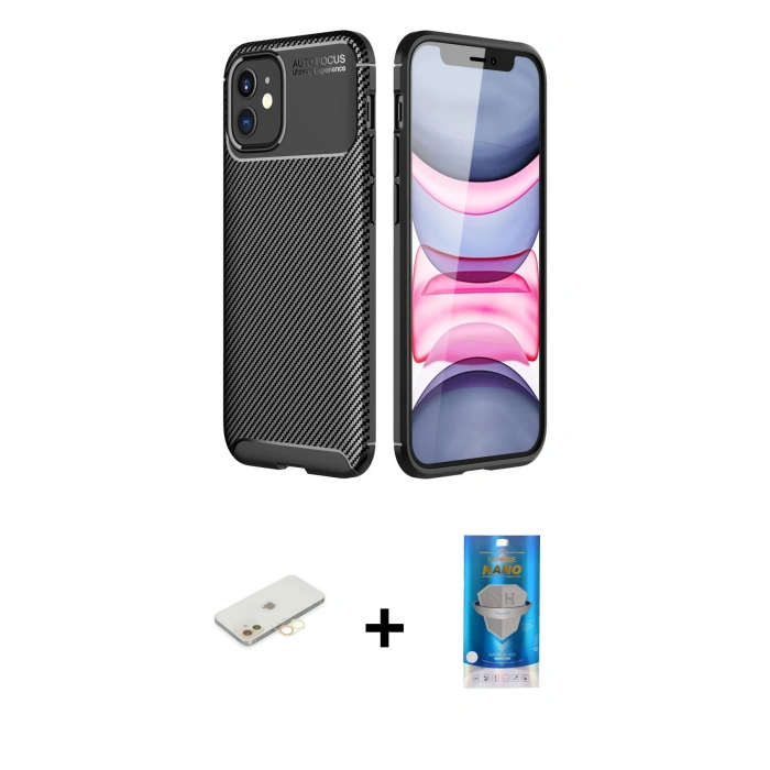 MARSİLYAN™- iPhone 12 Mini Kılıf Eksen Form Prime - Şeffaf Royal Nano Ekran Koruyucu + Renkli Kamera Lens Koruma Cam - SI