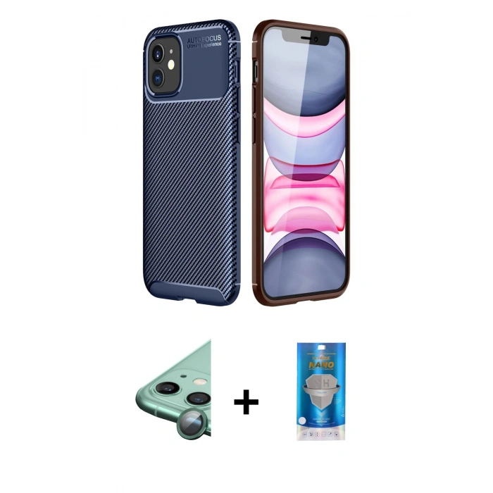 MARSİLYAN™- iPhone 12 Mini Kılıf Eksen Form Prime - Şeffaf Royal Nano Ekran Koruyucu + Raze Metal Kamera Lens - YL