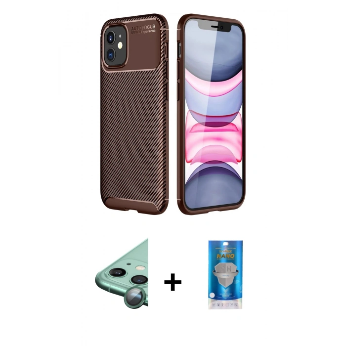 MARSİLYAN™- iPhone 12 Mini Kılıf Eksen Form Prime - Şeffaf Royal Nano Ekran Koruyucu + Raze Metal Kamera Lens - YL