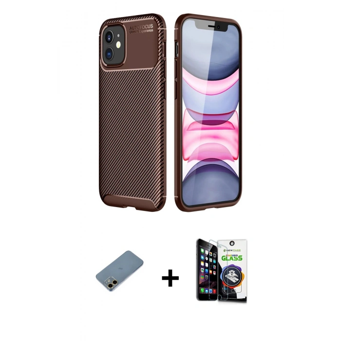 MARSİLYAN™- iPhone 12 Mini Kılıf Eksen Form Prime - Şeffaf Temperli Cam Ekran Koruyucu + Shine Kamera Lens Koruma Cam - GD