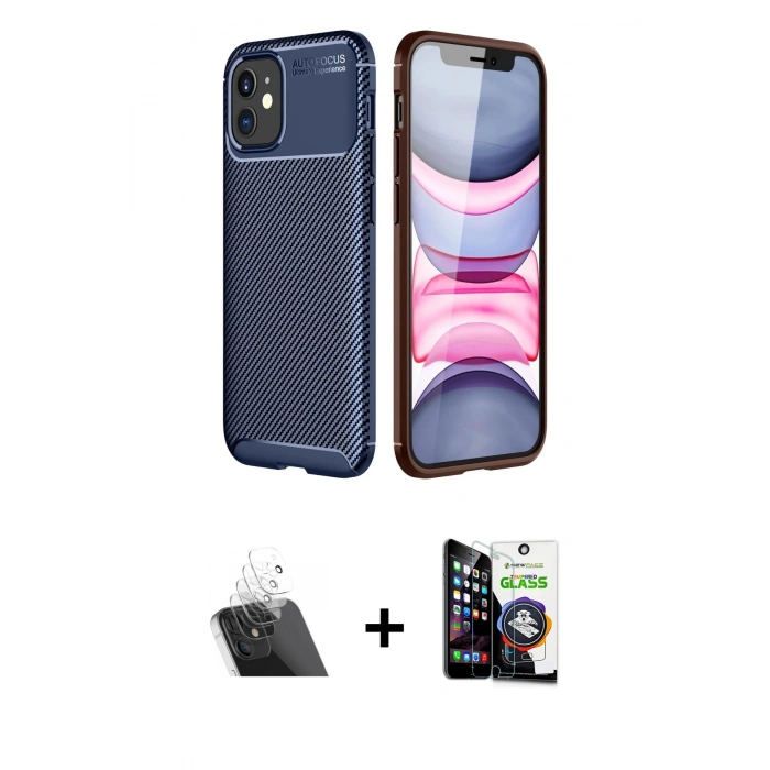 MARSİLYAN™- iPhone 12 Mini Kılıf Eksen Form Prime - Şeffaf Temperli Cam Ekran Koruyucu + Kamera Lens Koruma Cam - SF