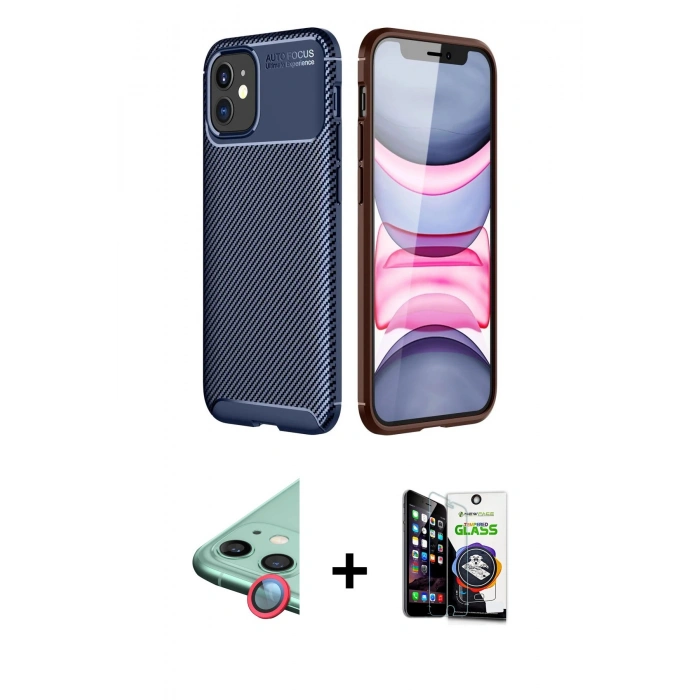 MARSİLYAN™- iPhone 12 Mini Kılıf Eksen Form Prime - Şeffaf Temperli Cam Ekran Koruyucu + Raze Metal Kamera Lens - KI