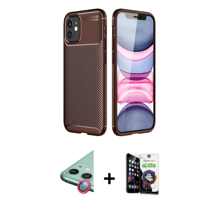 MARSİLYAN™- iPhone 12 Mini Kılıf Eksen Form Prime - Şeffaf Temperli Cam Ekran Koruyucu + Raze Metal Kamera Lens - KI