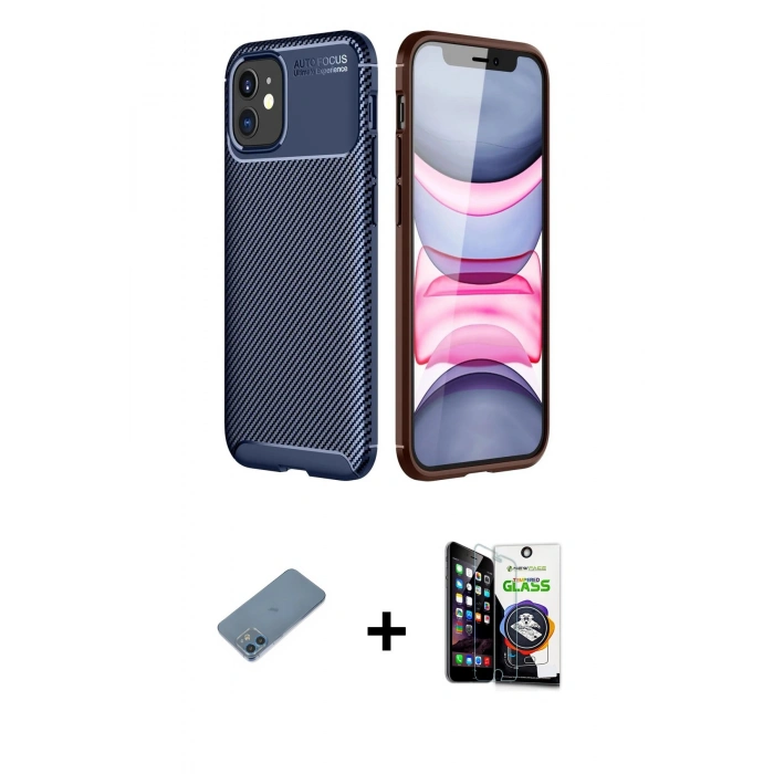 MARSİLYAN™- iPhone 12 Mini Kılıf Eksen Form Prime - Şeffaf Temperli Cam Ekran Koruyucu + Shine Kamera Lens Koruma Cam - MI
