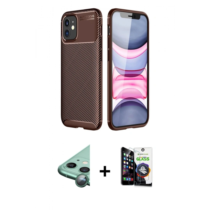 MARSİLYAN™- iPhone 12 Mini Kılıf Eksen Form Prime - Şeffaf Temperli Cam Ekran Koruyucu + Raze Metal Kamera Lens - YL