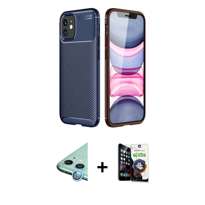 MARSİLYAN™- iPhone 12 Mini Kılıf Eksen Form Prime - Şeffaf Temperli Cam Ekran Koruyucu + Raze Metal Kamera Lens - MI