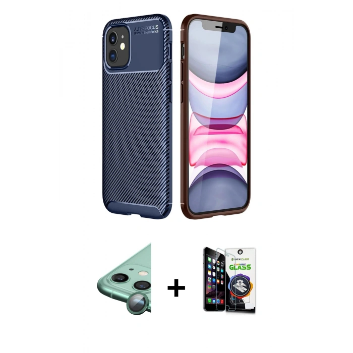 MARSİLYAN™- iPhone 12 Mini Kılıf Eksen Form Prime - Şeffaf Temperli Cam Ekran Koruyucu + Raze Metal Kamera Lens - YL