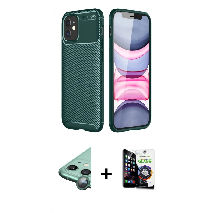 MARSİLYAN™- iPhone 12 Mini Kılıf Eksen Form Prime - Şeffaf Temperli Cam Ekran Koruyucu + Raze Metal Kamera Lens - YL