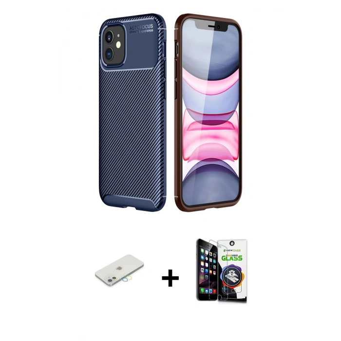 MARSİLYAN™- iPhone 12 Mini Kılıf Eksen Form Prime - Şeffaf Temperli Cam Ekran Koruyucu + Renkli Kamera Lens Koruma Cam - SI