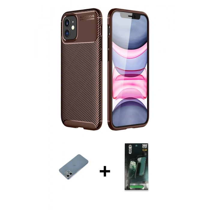 MARSİLYAN™- iPhone 12 Mini Kılıf Eksen Form Prime - Siyah 360 Mat Full Body Arka Koruyucu + Shine Kamera Lens Koruma Cam - GS