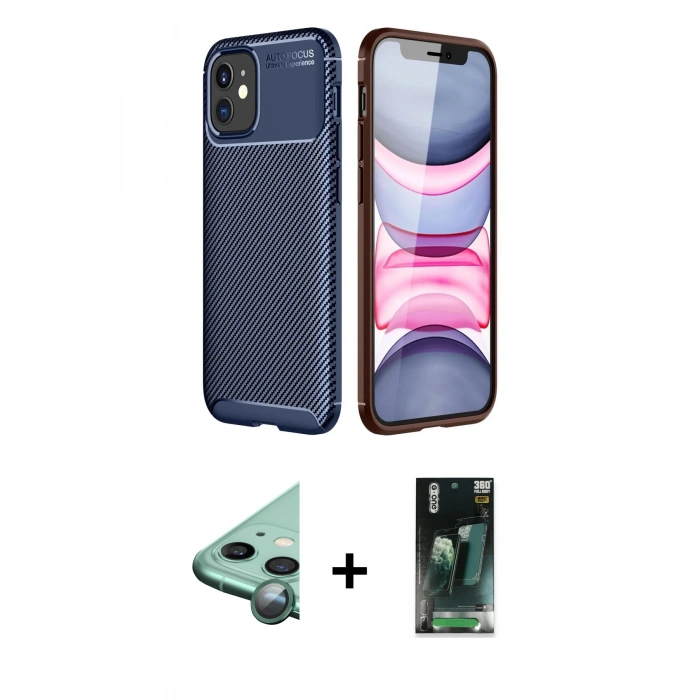 MARSİLYAN™- iPhone 12 Mini Kılıf Eksen Form Prime - Siyah 360 Mat Full Body Arka Koruyucu + Raze Metal Kamera Lens - YL