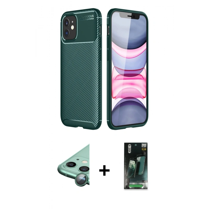 MARSİLYAN™- iPhone 12 Mini Kılıf Eksen Form Prime - Siyah 360 Mat Full Body Arka Koruyucu + Raze Metal Kamera Lens - YL