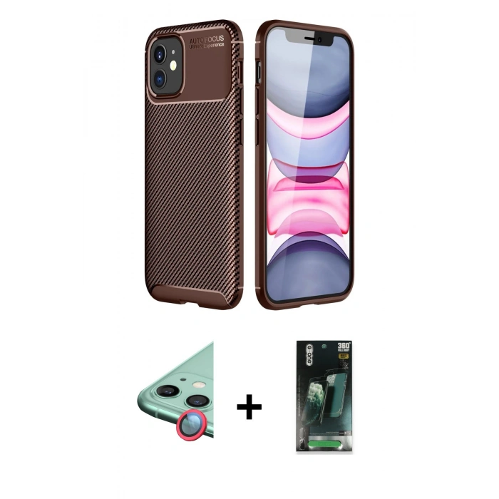 MARSİLYAN™- iPhone 12 Mini Kılıf Eksen Form Prime - Siyah 360 Mat Full Body Arka Koruyucu + Raze Metal Kamera Lens - KI