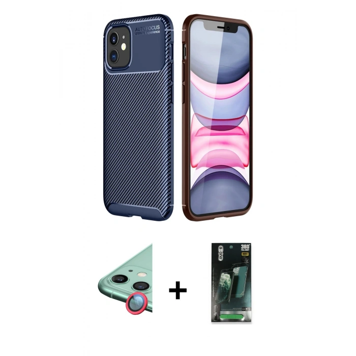 MARSİLYAN™- iPhone 12 Mini Kılıf Eksen Form Prime - Siyah 360 Mat Full Body Arka Koruyucu + Raze Metal Kamera Lens - KI