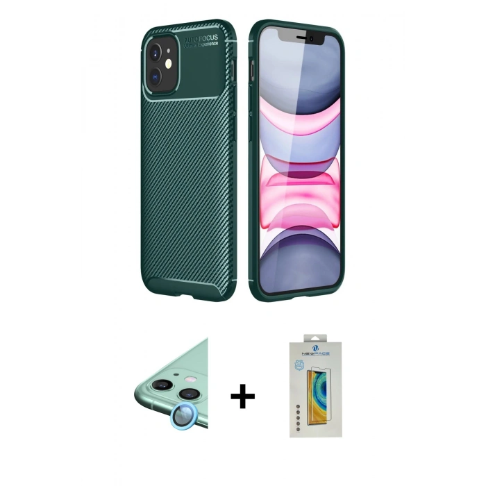 MARSİLYAN™- iPhone 12 Mini Kılıf Eksen Form Prime - Siyah Polymer Nano Ekran Koruyucu + Raze Metal Kamera Lens - MI