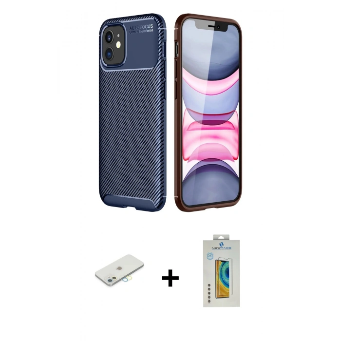 MARSİLYAN™- iPhone 12 Mini Kılıf Eksen Form Prime - Siyah Polymer Nano Ekran Koruyucu + Sarı Renkli Kamera Lens Koruma Cam