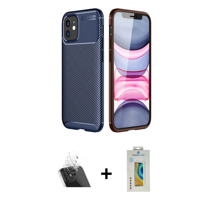 MARSİLYAN™- iPhone 12 Mini Kılıf Eksen Form Prime - Siyah Polymer Nano Ekran Koruyucu + Kamera Lens Koruma Cam - SF