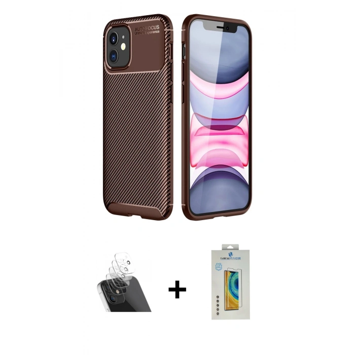 MARSİLYAN™- iPhone 12 Mini Kılıf Eksen Form Prime - Siyah Polymer Nano Ekran Koruyucu + Kamera Lens Koruma Cam - SF