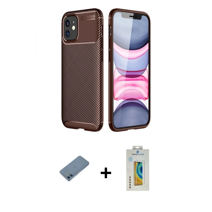 MARSİLYAN™- iPhone 12 Mini Kılıf Eksen Form Prime - Siyah Polymer Nano Ekran Koruyucu + Shine Kamera Lens Koruma Cam - MI