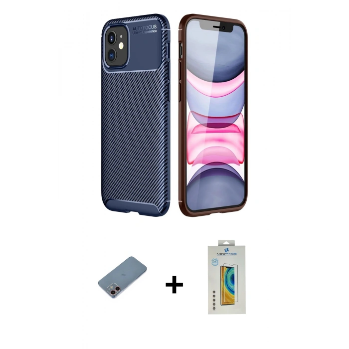 MARSİLYAN™- iPhone 12 Mini Kılıf Eksen Form Prime - Siyah Polymer Nano Ekran Koruyucu + Shine Kamera Lens Koruma Cam - PE
