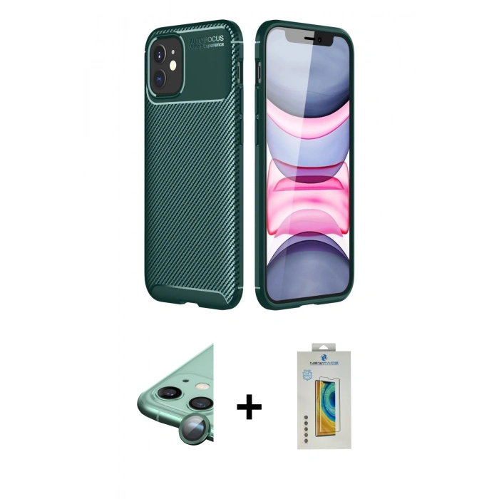 MARSİLYAN™- iPhone 12 Mini Kılıf Eksen Form Prime - Siyah Polymer Nano Ekran Koruyucu + Raze Metal Kamera Lens - YL