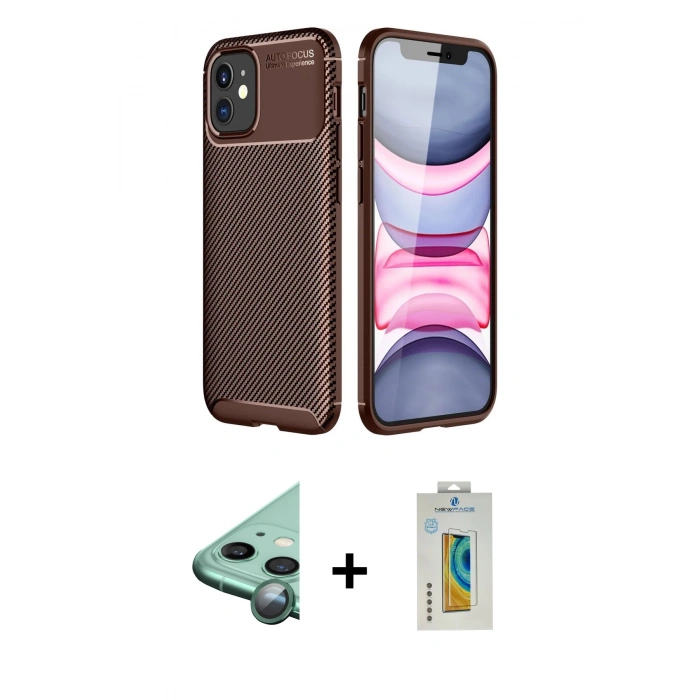 MARSİLYAN™- iPhone 12 Mini Kılıf Eksen Form Prime - Siyah Polymer Nano Ekran Koruyucu + Raze Metal Kamera Lens - YL