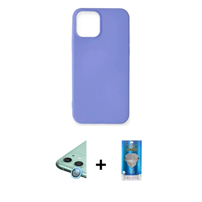 MARSİLYAN™- iPhone 12 Mini Kılıf Kozmos Yansıma Özel Seri - Şeffaf Royal Nano Ekran Koruyucu + Mavi Raze Metal Kamera Lens