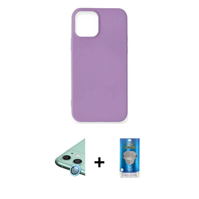 MARSİLYAN™- iPhone 12 Mini Kılıf Kozmos Yansıma Özel Seri - Şeffaf Royal Nano Ekran Koruyucu + Mavi Raze Metal Kamera Lens