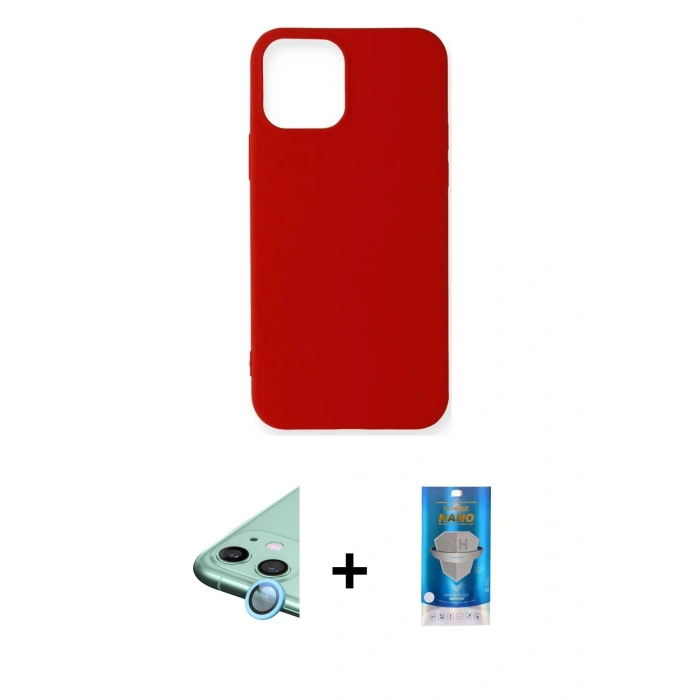 MARSİLYAN™- iPhone 12 Mini Kılıf Kozmos Yansıma Özel Seri - Şeffaf Royal Nano Ekran Koruyucu + Mavi Raze Metal Kamera Lens