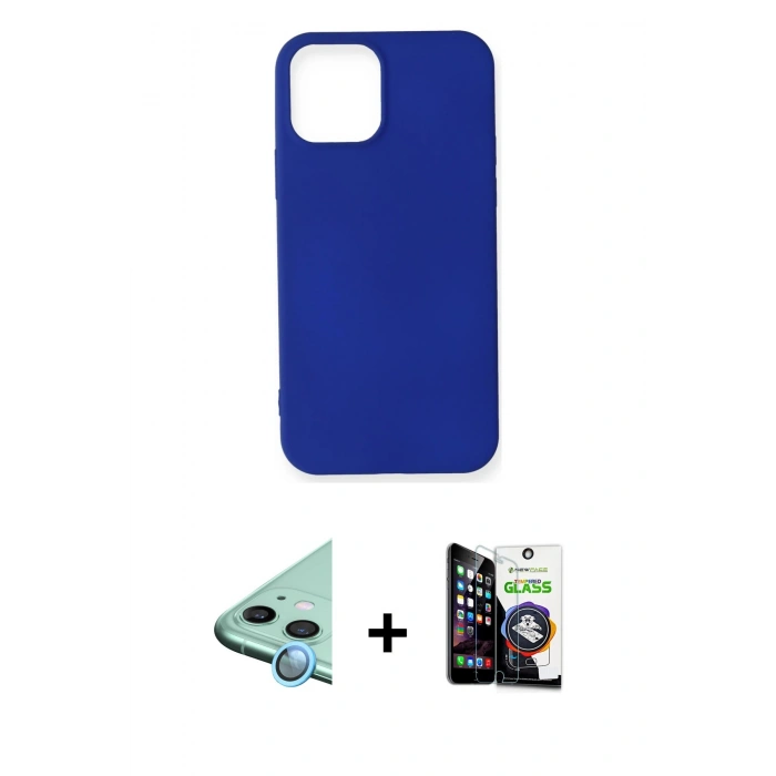 MARSİLYAN™- iPhone 12 Mini Kılıf Kozmos Yansıma Özel Seri - Şeffaf Temperli Cam Ekran Koruyucu + Mavi Raze Metal Kamera Lens