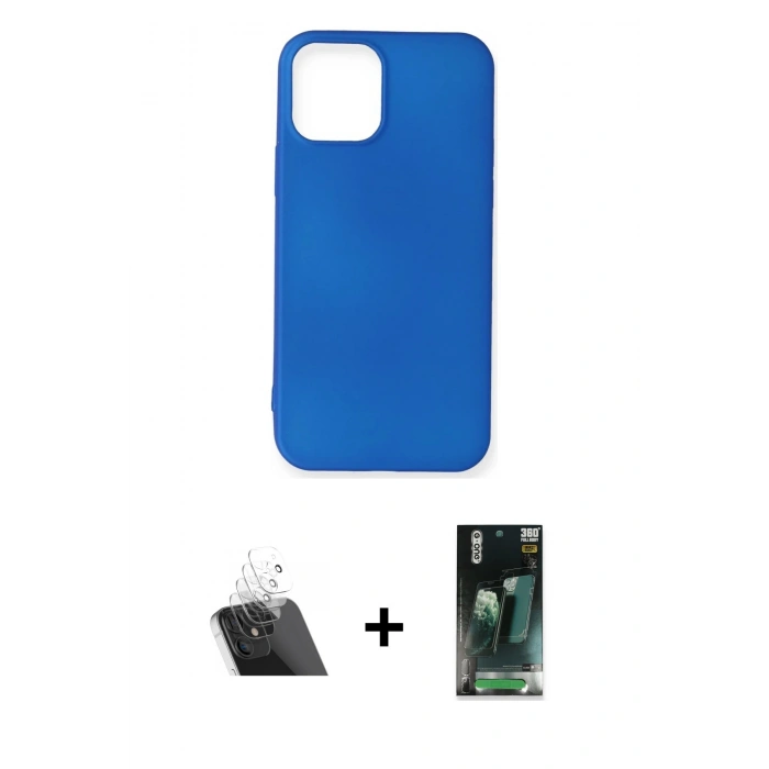 MARSİLYAN™- iPhone 12 Mini Kılıf Kozmos Yansıma Özel Seri - Siyah 360 Mat Full Body Arka Koruyucu + Kamera Lens Koruma Cam - SF