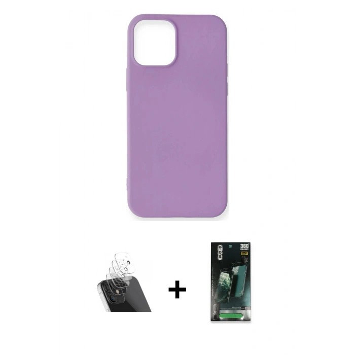MARSİLYAN™- iPhone 12 Mini Kılıf Kozmos Yansıma Özel Seri - Siyah 360 Mat Full Body Arka Koruyucu + Kamera Lens Koruma Cam - SF
