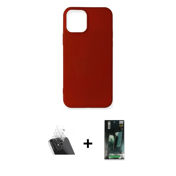 MARSİLYAN™- iPhone 12 Mini Kılıf Kozmos Yansıma Özel Seri - Siyah 360 Mat Full Body Arka Koruyucu + Kamera Lens Koruma Cam - SF