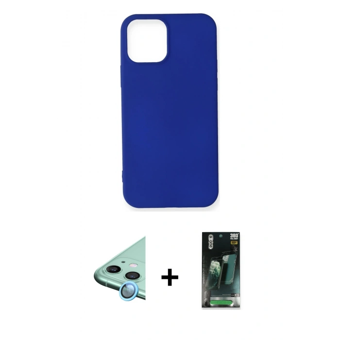 MARSİLYAN™- iPhone 12 Mini Kılıf Kozmos Yansıma Özel Seri - Siyah 360 Mat Full Body Arka Koruyucu + Raze Metal Kamera Lens - MI