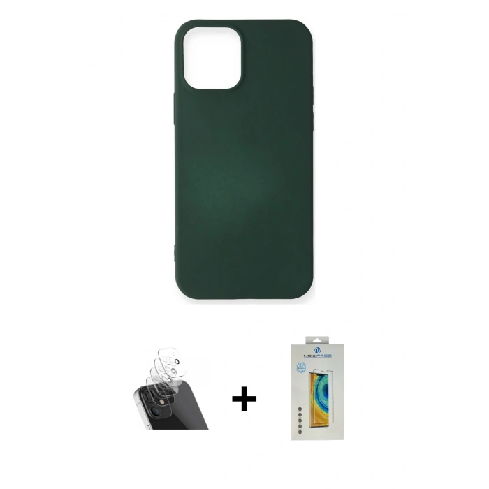 MARSİLYAN™- iPhone 12 Mini Kılıf Kozmos Yansıma Özel Seri - Siyah Polymer Nano Ekran Koruyucu + Kamera Lens Koruma Cam - SF
