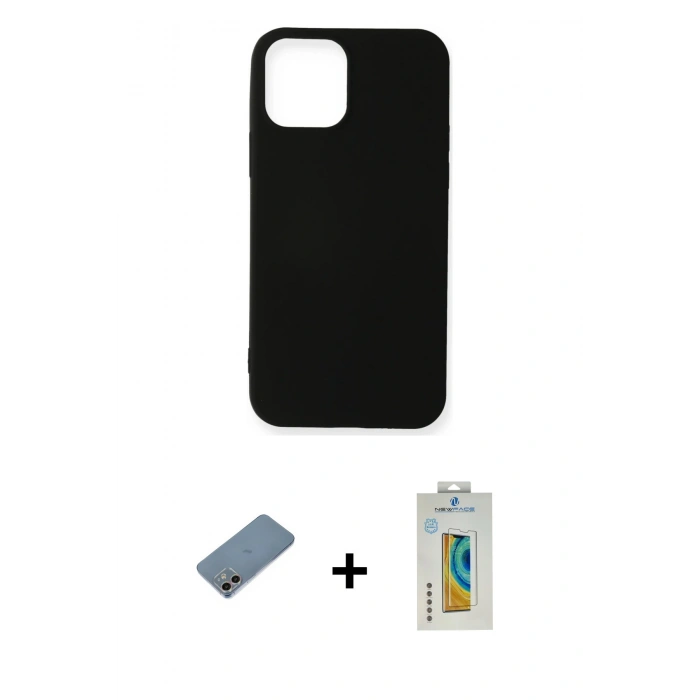 MARSİLYAN™- iPhone 12 Mini Kılıf Kozmos Yansıma Özel Seri - Siyah Polymer Nano Ekran Koruyucu + Shine Kamera Lens Koruma Cam - GI