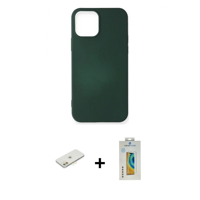 MARSİLYAN™- iPhone 12 Mini Kılıf Kozmos Yansıma Özel Seri - Siyah Polymer Nano Ekran Koruyucu + Renkli Kamera Lens Koruma Cam - TU