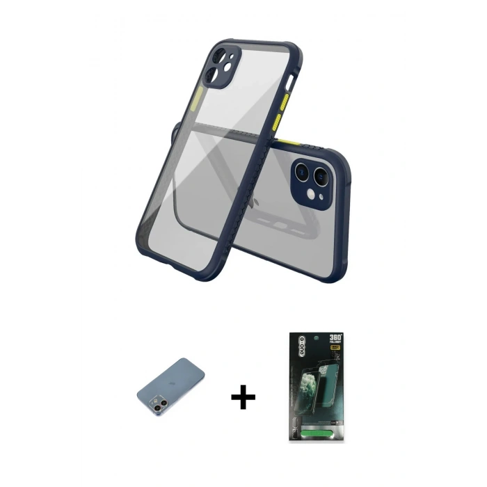 MARSİLYAN™- iPhone 12 Mini Kılıf Nova Asil Özel Seri - Şeffaf 360 Full Body Arka Koruyucu + Shine Kamera Lens Koruma Cam - GI