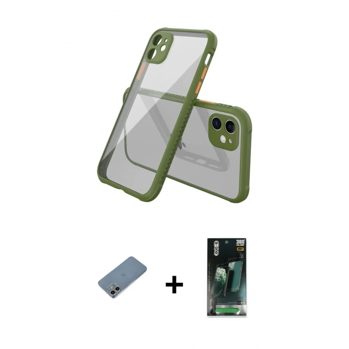 MARSİLYAN™- iPhone 12 Mini Kılıf Nova Asil Özel Seri - Şeffaf 360 Full Body Arka Koruyucu + Shine Kamera Lens Koruma Cam - GI