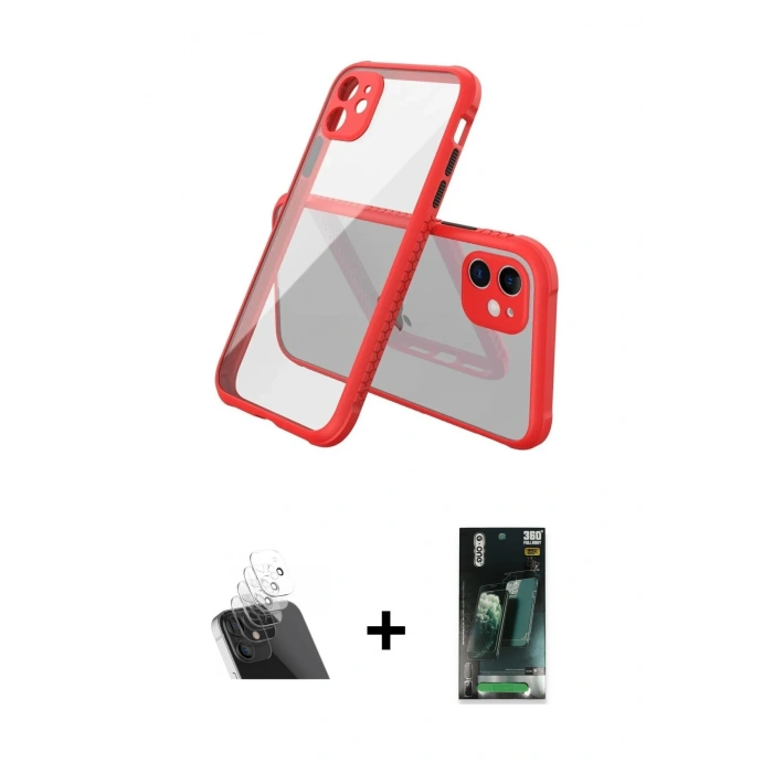 MARSİLYAN™- iPhone 12 Mini Kılıf Nova Asil Özel Seri - Şeffaf 360 Full Body Arka Koruyucu + Kamera Lens Koruma Cam - SF