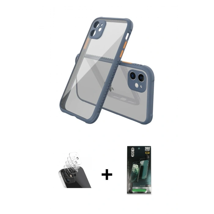 MARSİLYAN™- iPhone 12 Mini Kılıf Nova Asil Özel Seri - Şeffaf 360 Full Body Arka Koruyucu + Kamera Lens Koruma Cam - SF