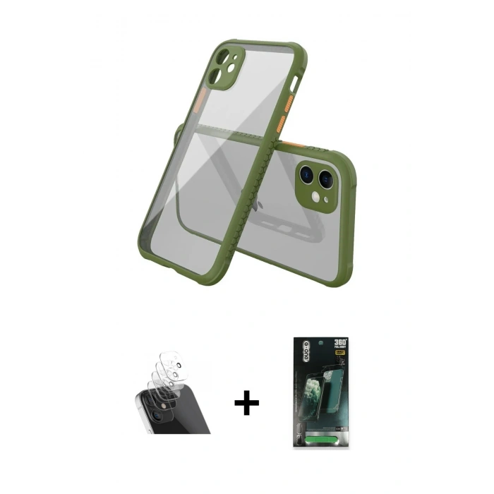 MARSİLYAN™- iPhone 12 Mini Kılıf Nova Asil Özel Seri - Şeffaf 360 Full Body Arka Koruyucu + Kamera Lens Koruma Cam - SF