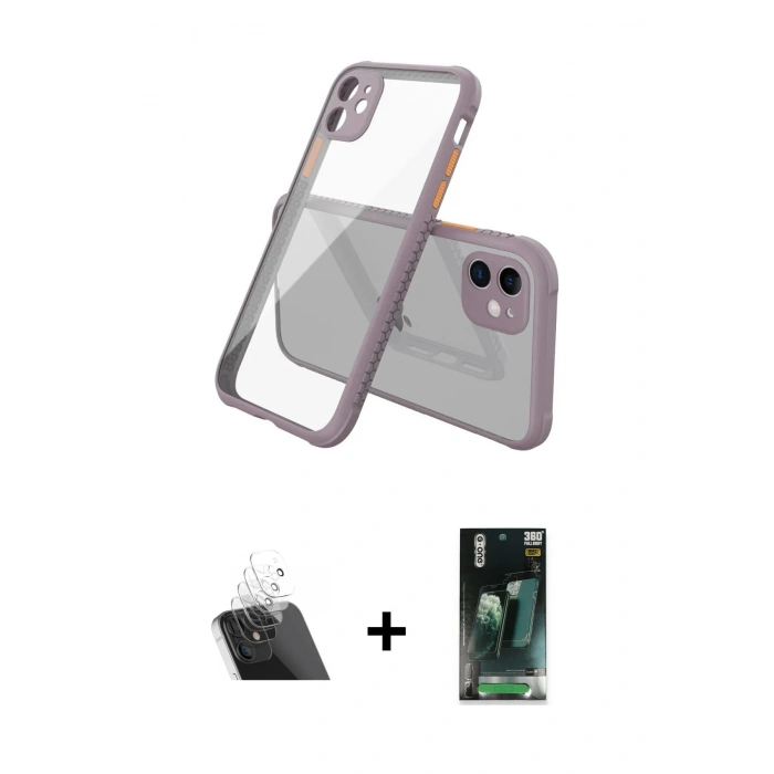MARSİLYAN™- iPhone 12 Mini Kılıf Nova Asil Özel Seri - Şeffaf 360 Full Body Arka Koruyucu + Kamera Lens Koruma Cam - SF