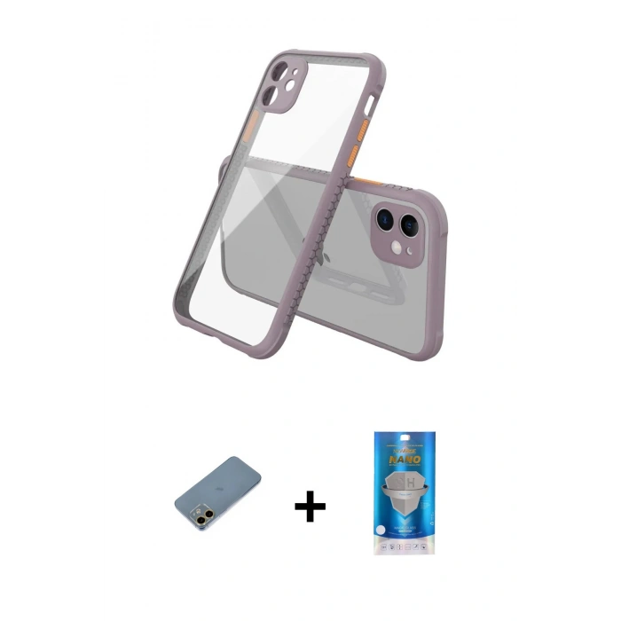 MARSİLYAN™- iPhone 12 Mini Kılıf Nova Asil Özel Seri - Şeffaf Royal Nano Ekran Koruyucu + Shine Kamera Lens Koruma Cam - GD
