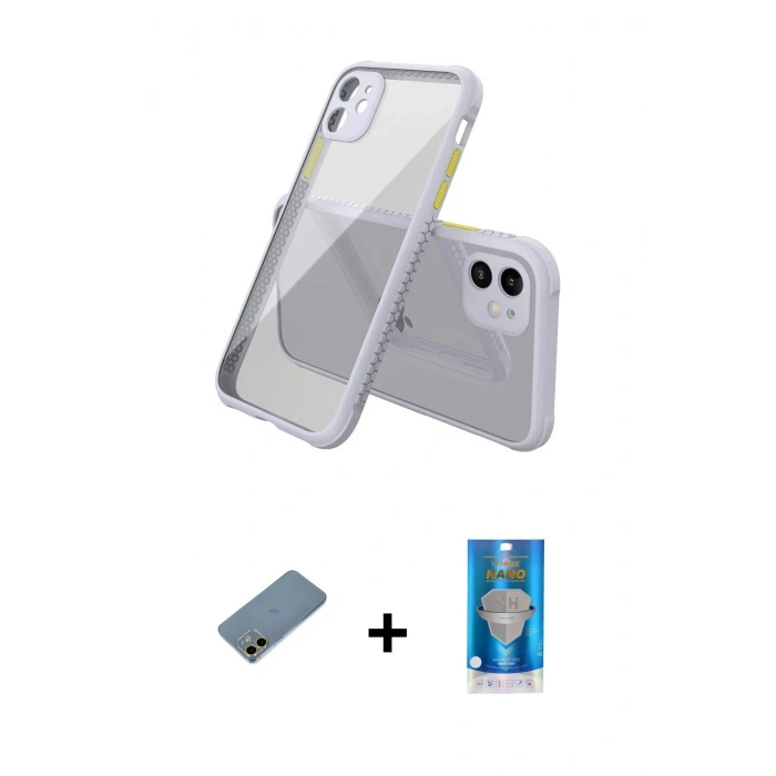 MARSİLYAN™- iPhone 12 Mini Kılıf Nova Asil Özel Seri - Şeffaf Royal Nano Ekran Koruyucu + Shine Kamera Lens Koruma Cam - GD