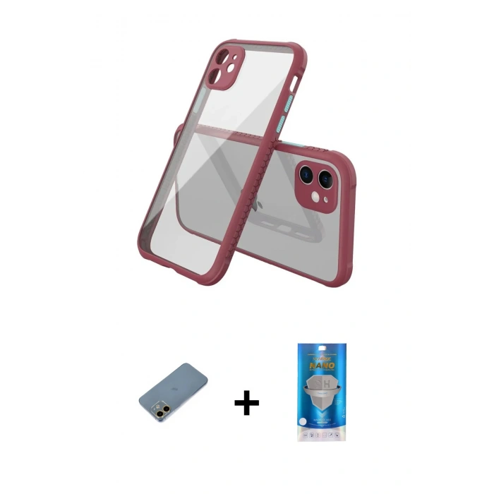 MARSİLYAN™- iPhone 12 Mini Kılıf Nova Asil Özel Seri - Şeffaf Royal Nano Ekran Koruyucu + Shine Kamera Lens Koruma Cam - GD